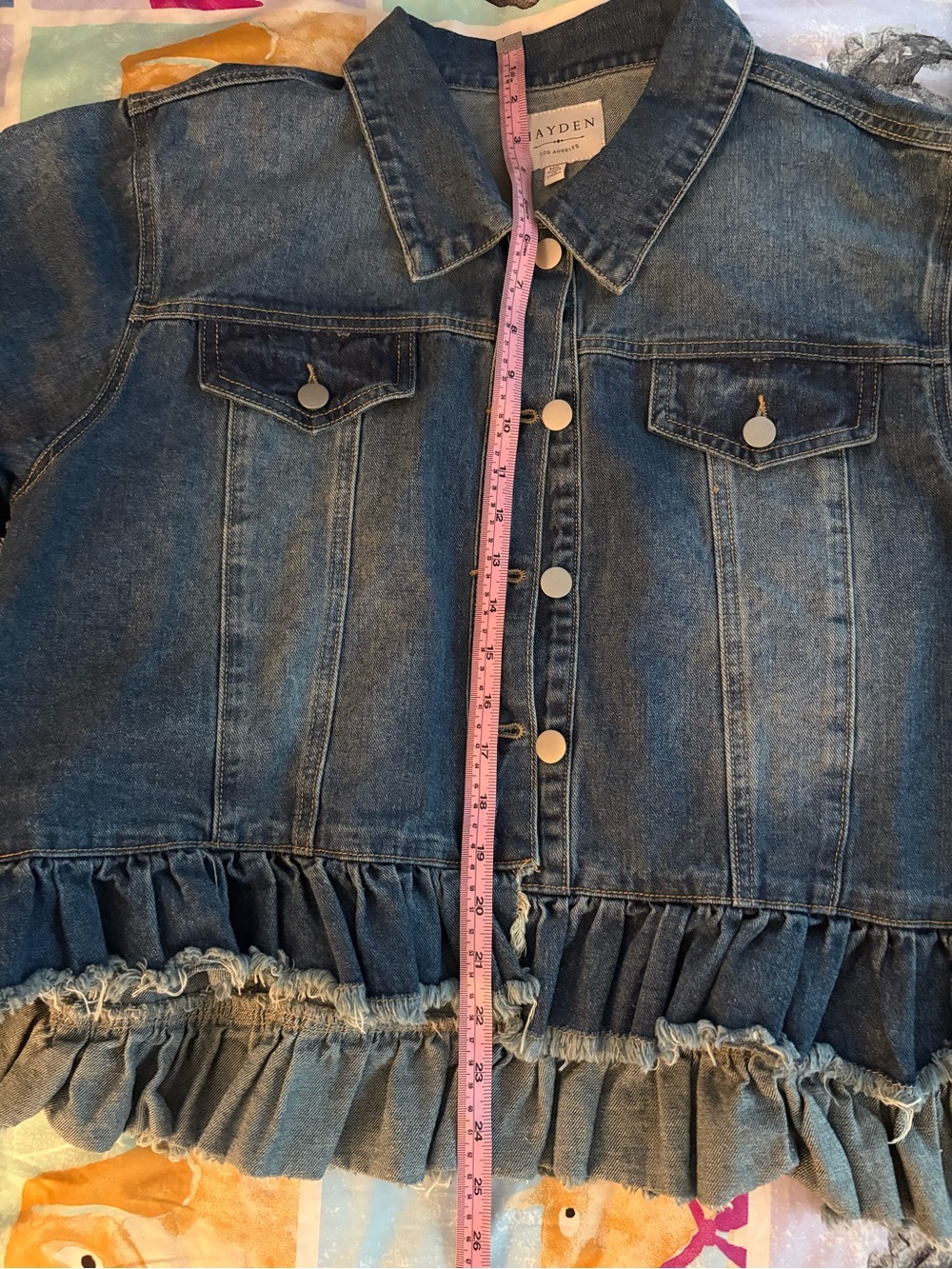 Hayden Ruffled Short Sleeve Distressed Denim Jacket Size M/L - Picture 5 of 5